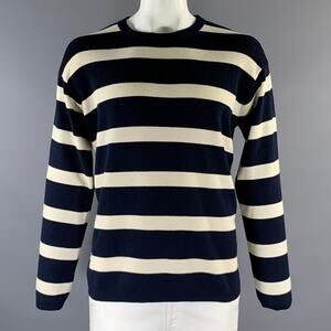 FURSAC Size XL Navy White Stripe Wool Crew-Neck Sweater